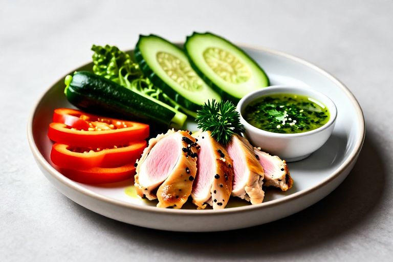 Low carb clean eating you will love - It’s all about fresh vegetables, juicy chicken, and a zesty herb dressing that brings everything tog