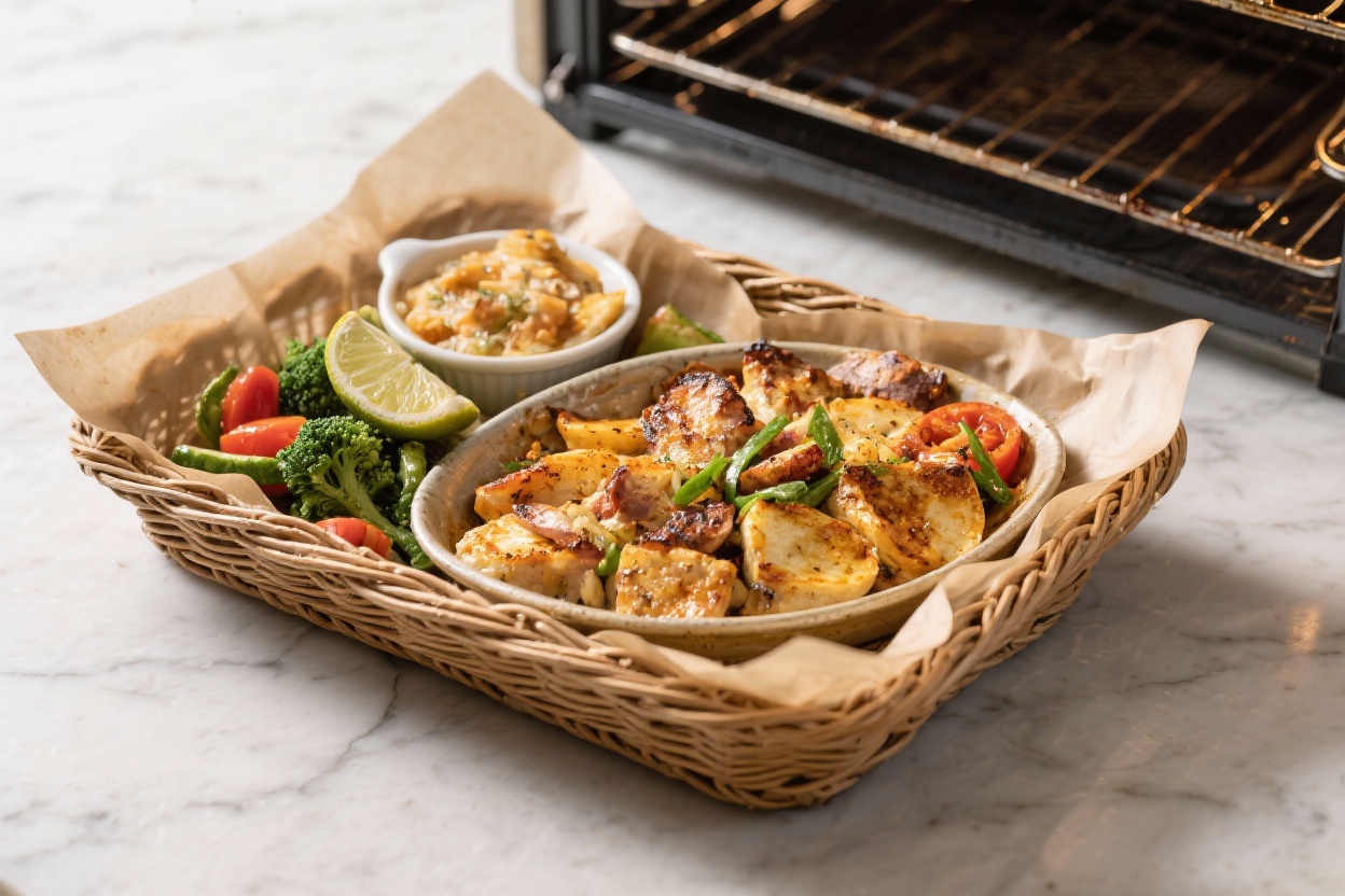 One basket meals made easy - You toss everything into one basket or tray, let the oven do the work, and end up with a complete, b